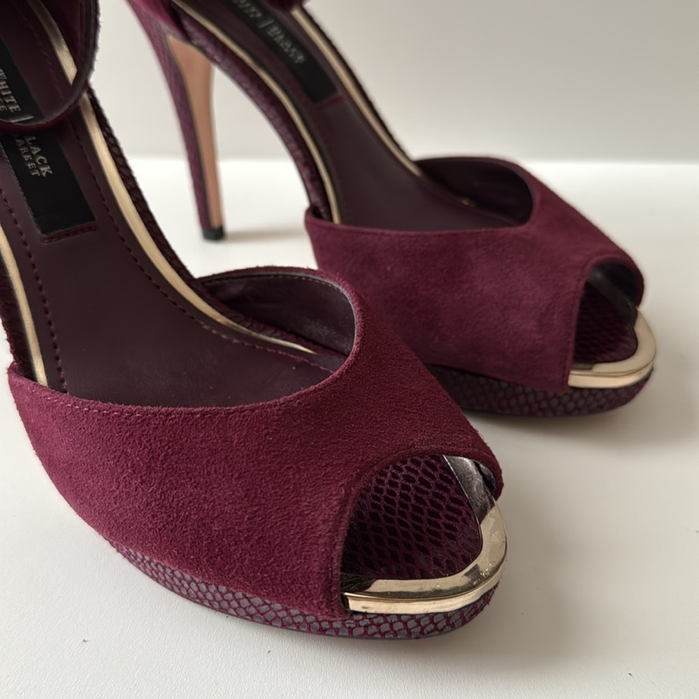 WHBM Burgundy Peep-Toe Heels - Picture 2 of 6